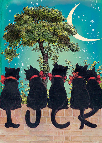 'Black Cats with Lucky Tails' Greetings Card