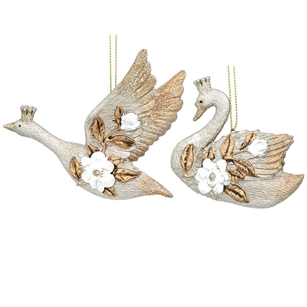 Two Resin hanging swan ornaments