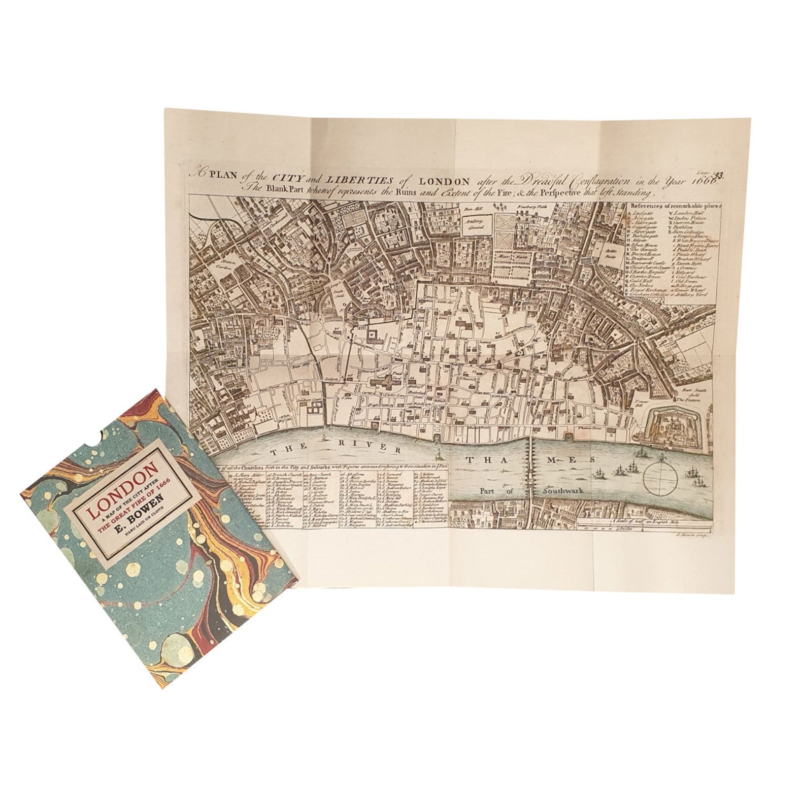 Vintage map of London with a matching cover on a white background