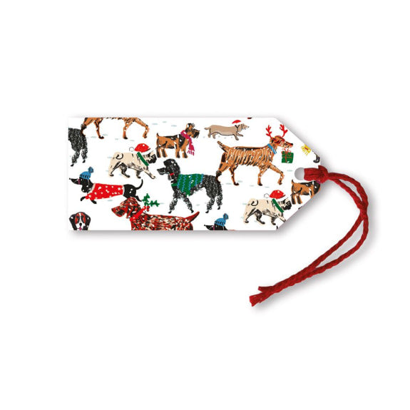 Gift tag with dog illustrations on a white background