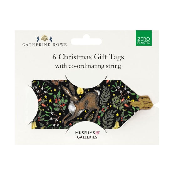 Pack of Christmas gift tags with a hare design on a white background