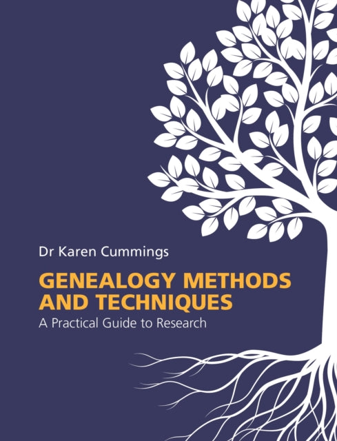 Book cover of 'Genealogy Methods and Techniques' with a white tree design on a dark blue background.