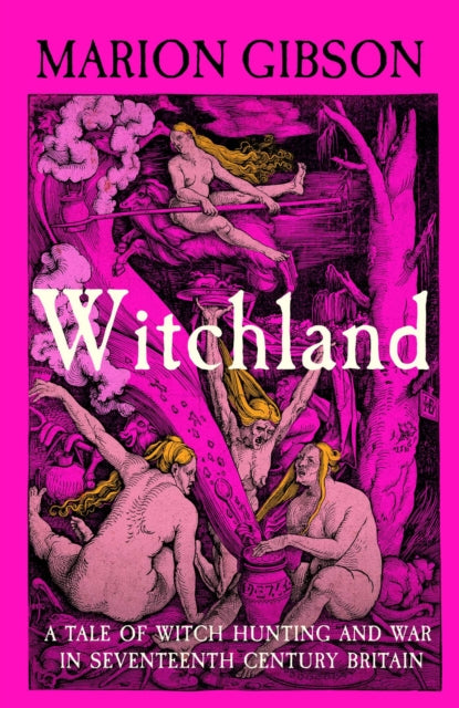 Book cover of 'Witchland' by Marion Gibson with pink background and illustrations.
