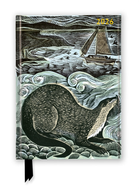 Notebook cover with a fox and sailboat design on a white background