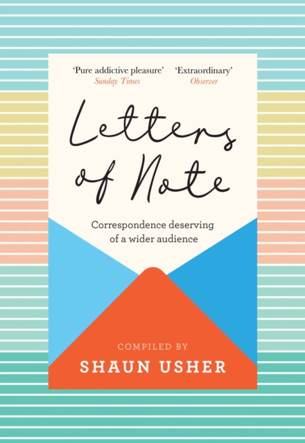 Book cover of 'Letters of Note' with colorful envelope design and text.