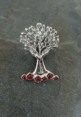 Tree of Life in Hands Poppy Brooch