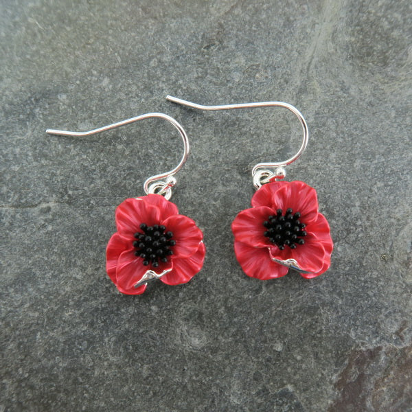 Remembrance Red Poppy Sculpted Drop Earrings