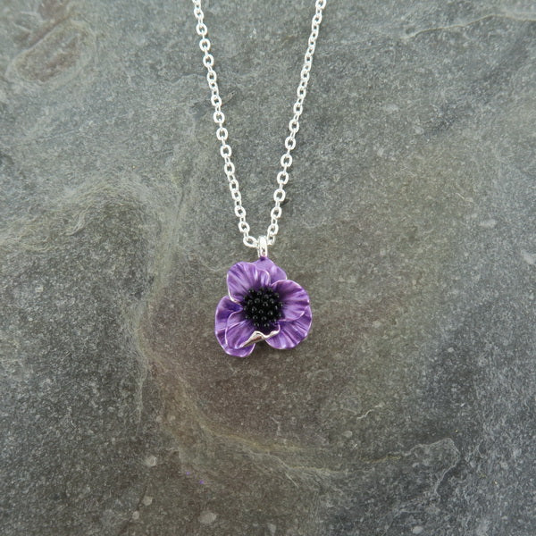 Purple Poppy Sculpted Pendant Necklace