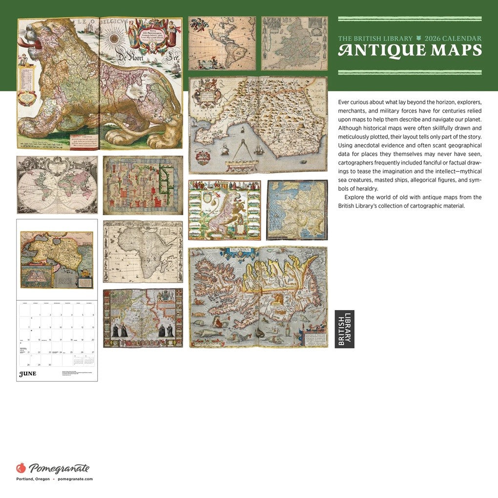 &#39;Antique Maps&#39; 2026 Wall Calendar reverse