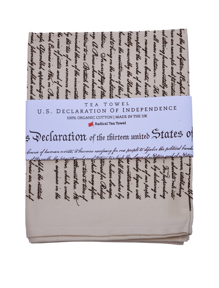 Tea towel with Declaration of Independence text on a white background