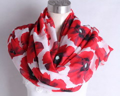 Remembrance Red Poppies White Scarf