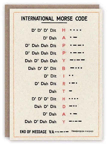 International Morse Code Birthday Card and Envelope