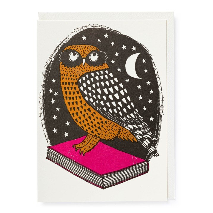 'Book Owl' Letterpress Greetings Card