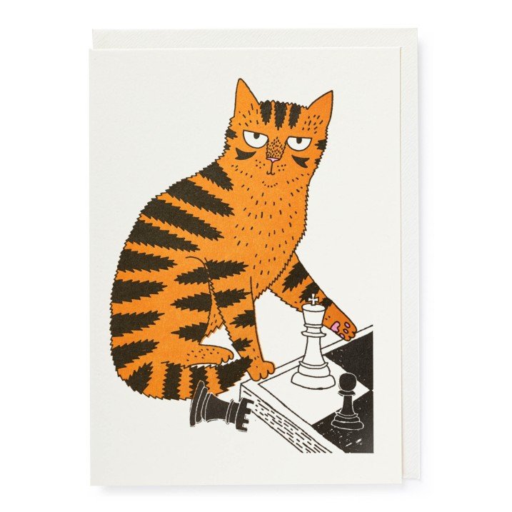 'Chess Cat' Letterpress Greetings Card