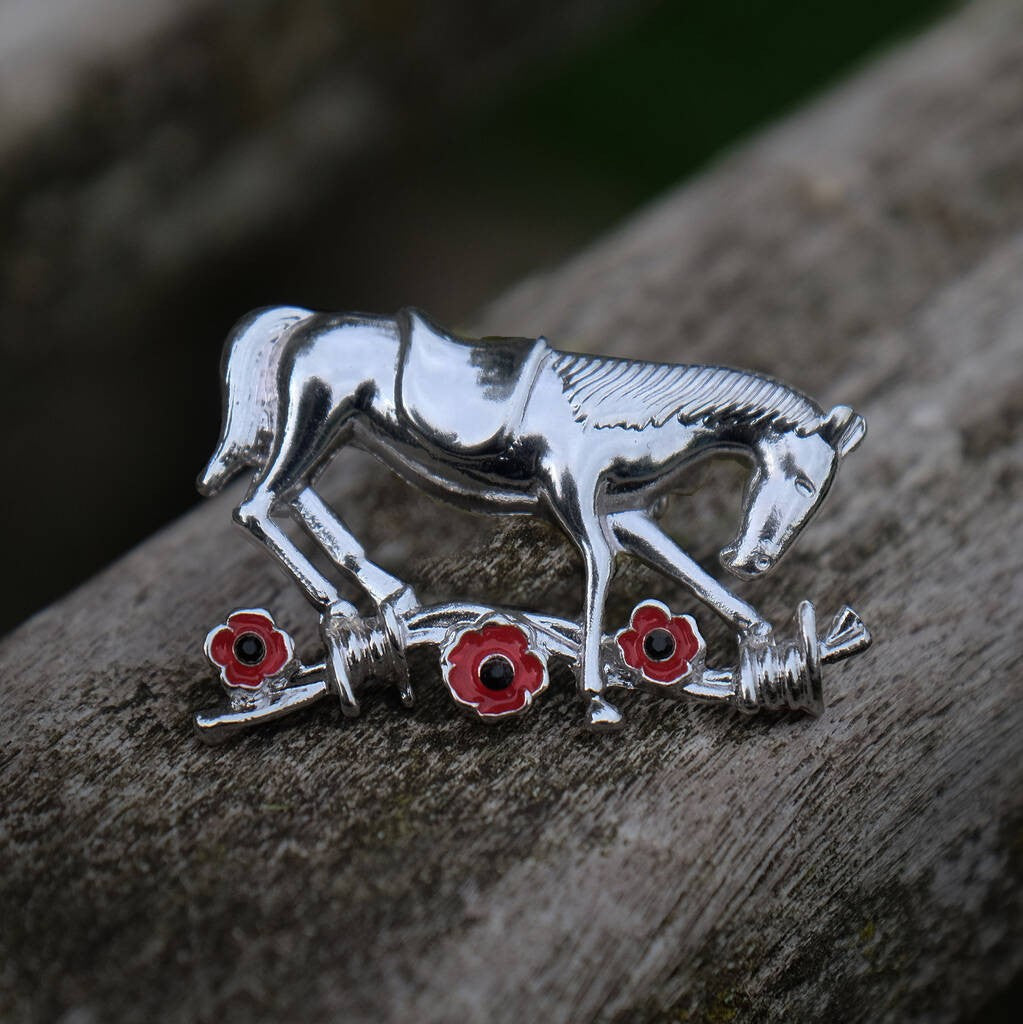 Red poppy war horse brooch