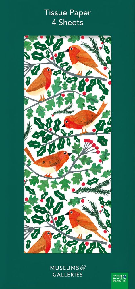 Robins and Holly Tissue Paper Sheets