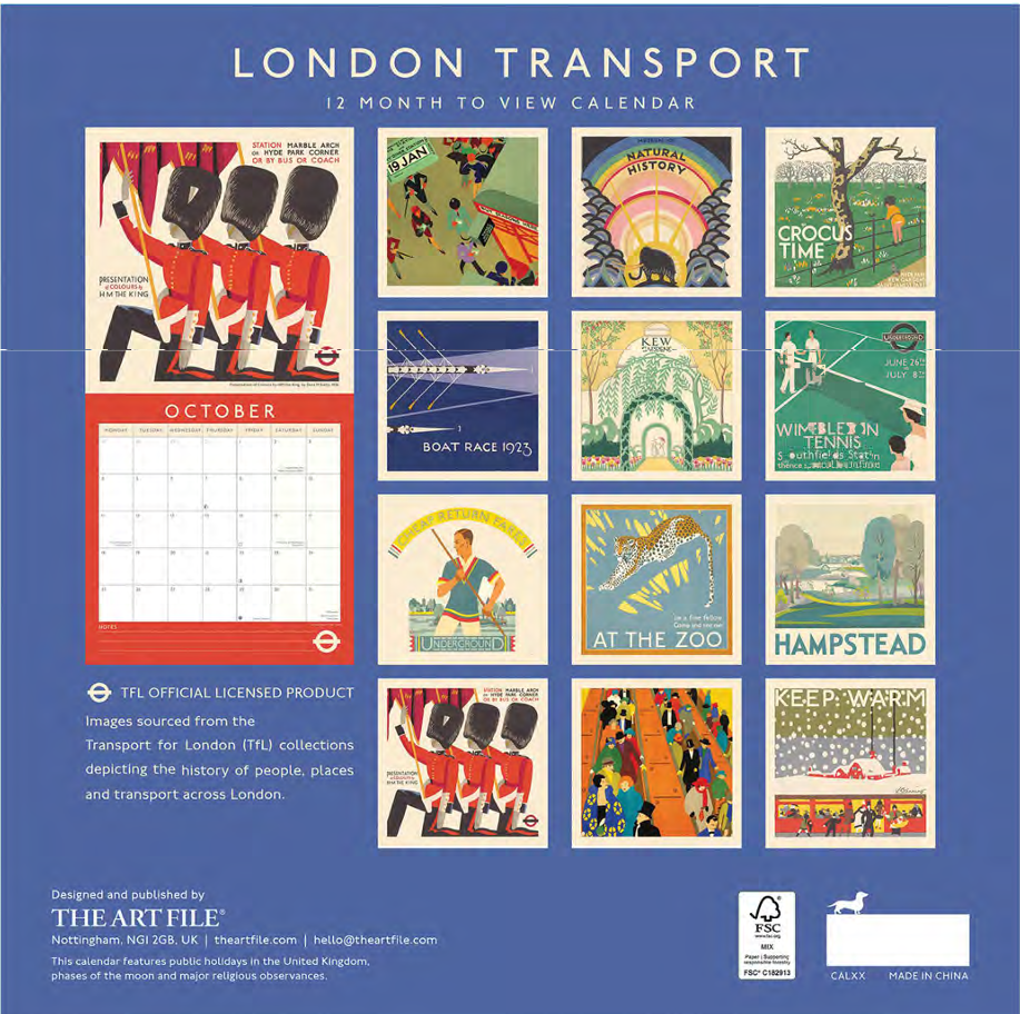 Image of reverse of calendar showing transport posters for each month