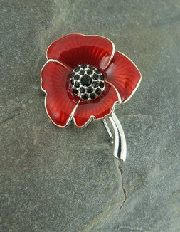 image of a red poppy enamelled brooch