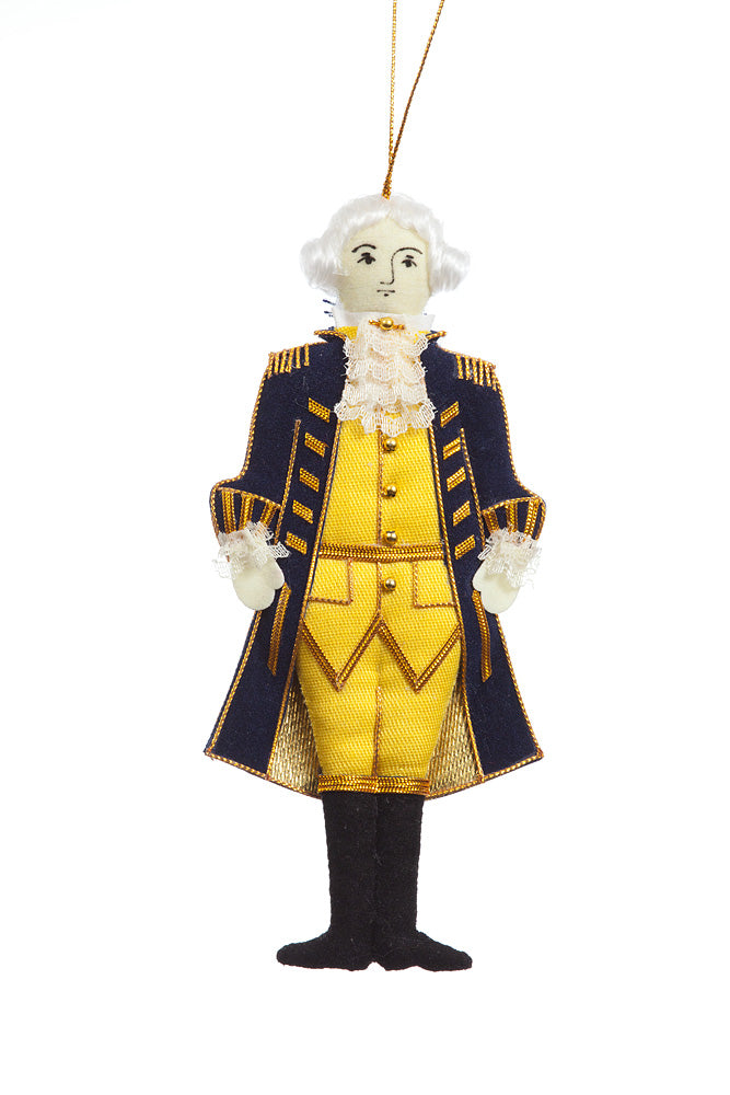 Decorative fabric decoration of George Washington in historical attire on a white background