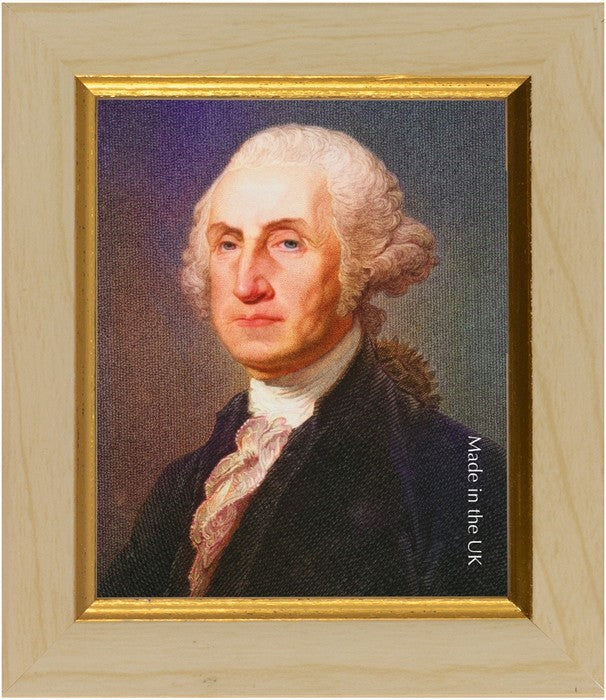 Portrait painting of a George Washington in a gold frame with magnet back.