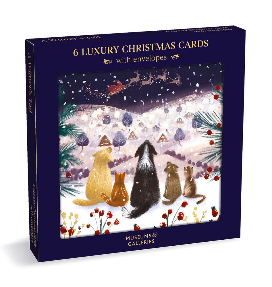 Box of 6 luxury Christmas cards with envelopes featuring a winter scene with animals.