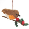 Robin on branch felt decoration