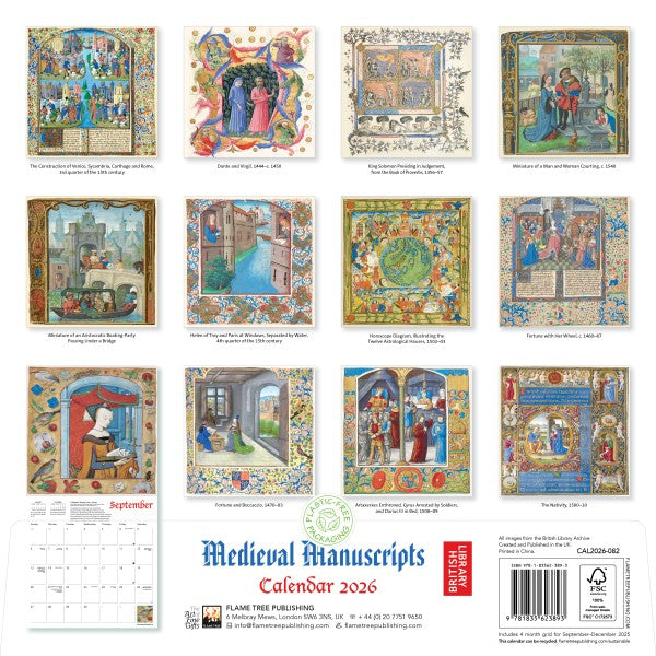 &#39;Medieval Manuscripts&#39; 2026 Wall Calendar reverse