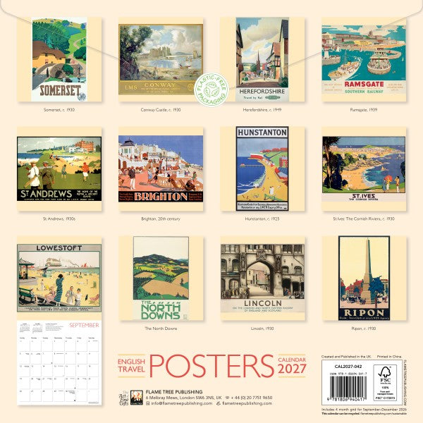 'English Travel Posters' 2027 Wall Calendar