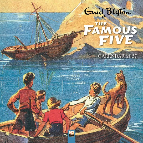 Calendar cover featuring a boat with children and a dog, with 'The Famous Five' series branding.