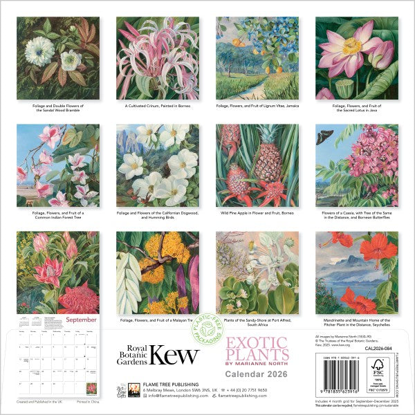 &#39;Kew Gardens Exotic Plants Paintings&#39; 2026 Wall Calendar reverse