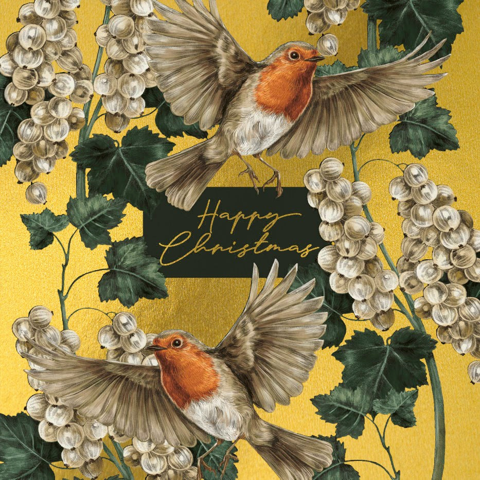 'Golden Robins' Luxury Foiled Boxed Christmas Cards (LBX123)