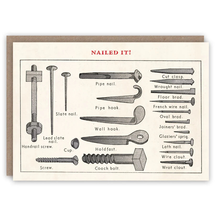 Greetings card showing images of various types of nails