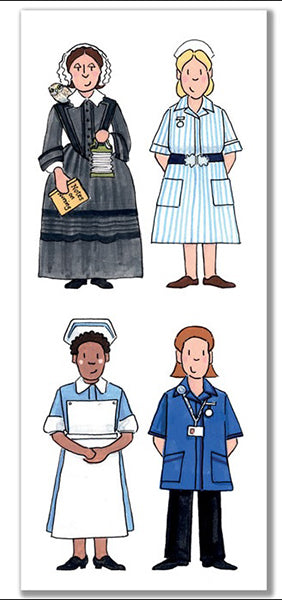 Front of Bookmark showing nursing figures