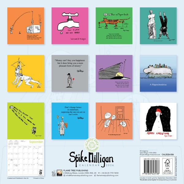 &#39;Spike Milligan&#39; 2026 Wall Calendar reverse