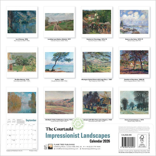 &#39;The Courtauld Impressionist Landscapes&#39; 2026 Wall Calendar reverse