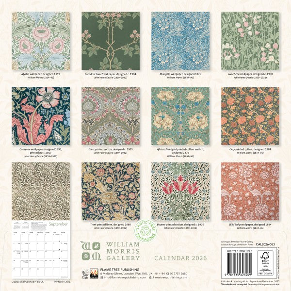 &#39;William Morris Gallery&#39; 2026 Wall Calendar reverse