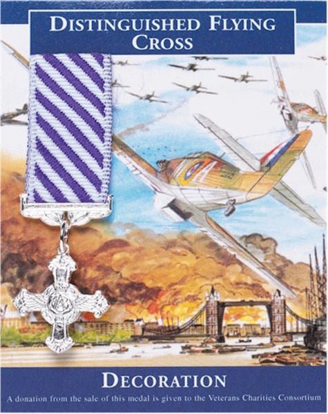 Miniature Distinguished Flying Cross medal on backing card