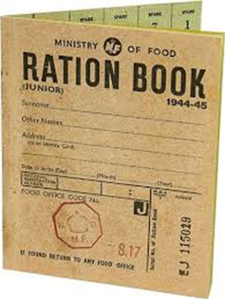 A facsimile of a World War Two Ration Card from 1944-45.