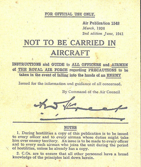 Not To Be Carried In Aircraft Replica RAF Instruction Card