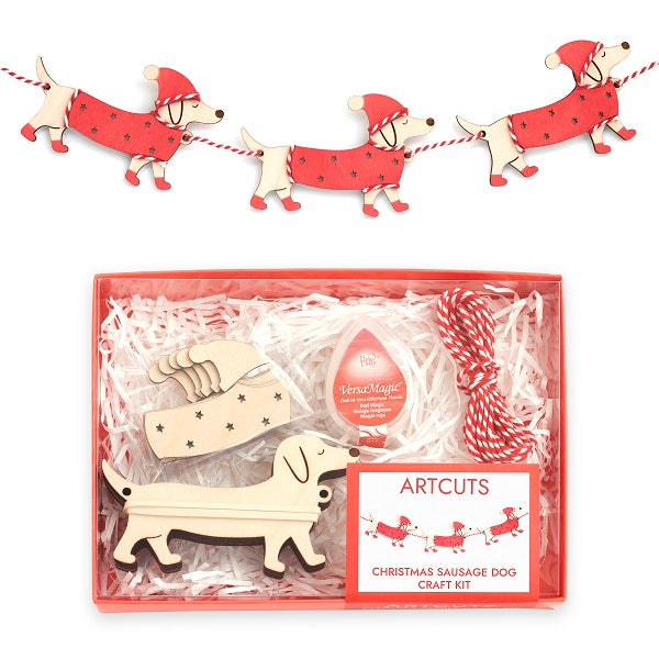 Christmas Sausage Dog Wooden Garland Craft Kit Packaged