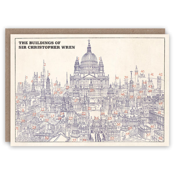 Greetings card depicting the buildings of Sir Christopher Wren
