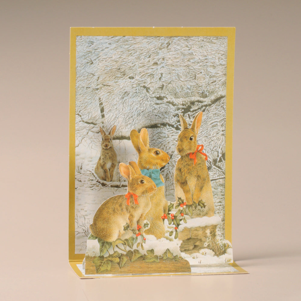 Rabbits in the Snow Die-cut 3D Cascade Christmas Card