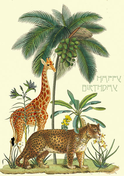 'Coconut Island Leopard and Giraffe' Birthday Card