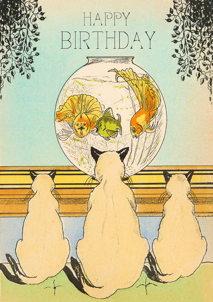 'Cats and Goldfish Bowl' Birthday Greetings Card
