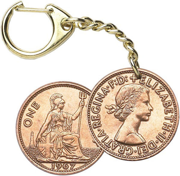 Elizabeth II Penny Original Coin Keyring