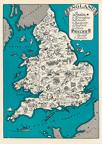 'Map of England & Wales' Greetings Card