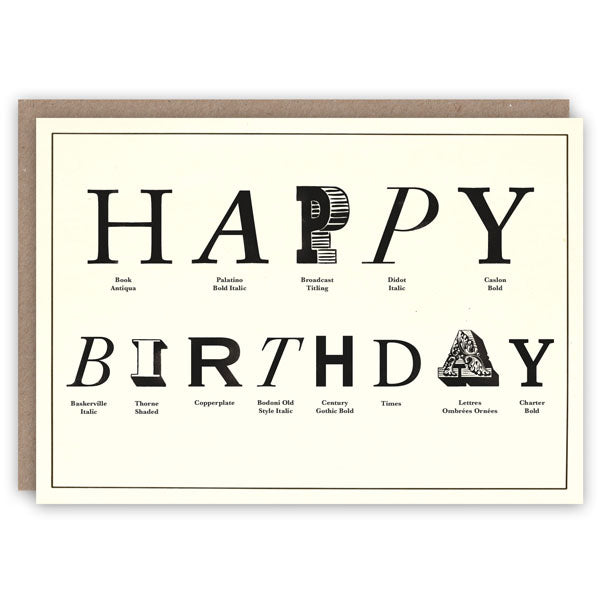 'Typographic Birthday' Greetings Card