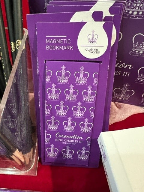 Coronation of King Charles III White Crowns Purple Magnetic Bookmark