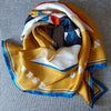 Festival of Britain Gold Silk Square Head Scarf Displayed