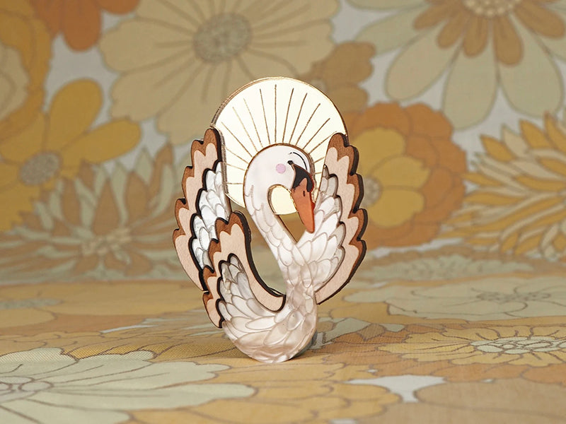 Sunset Plume Swan Statement Brooch Front